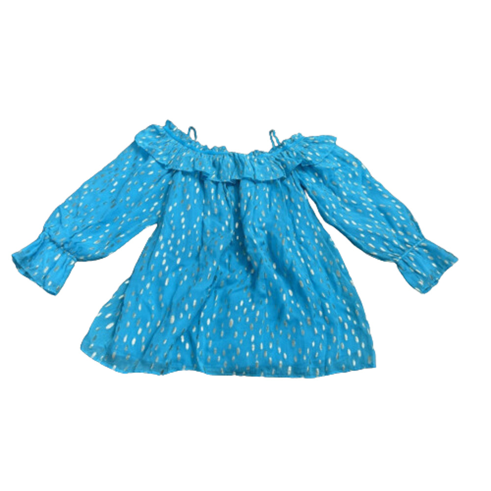 Lilly Pulitzer Size Medium Blue Ceecee Off-The-Shoulder Top Blouse Metallic